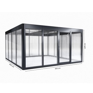 SunElements Gartenhaus SunGarden Select 4.4, anthrazit-metallic, 19,6 m², mit Maßen.