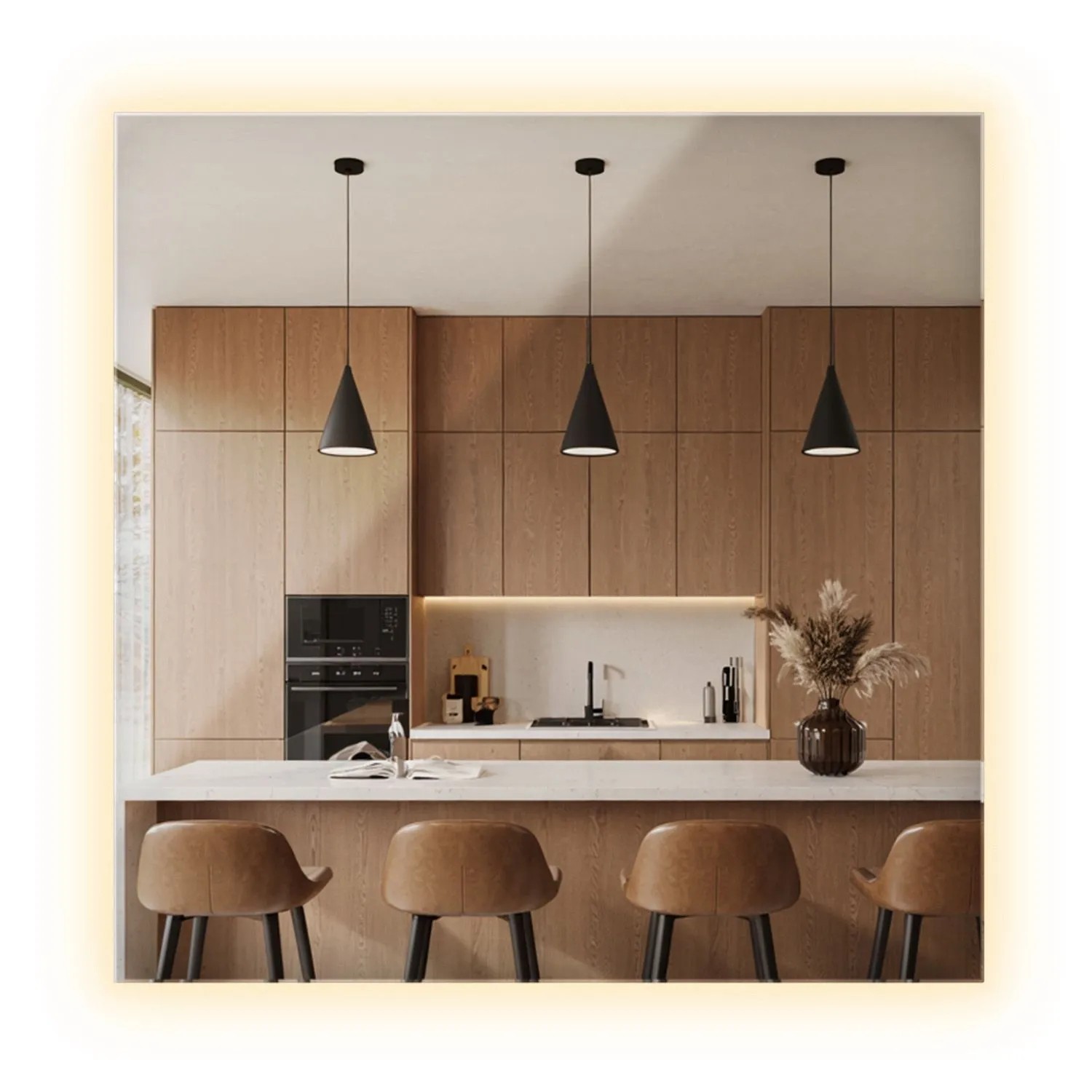 Wallfluent Spiegel Mit Beleuchtung 50x50 cm Rechteckige Form Mit Warmweiß 3000K LED Licht Für Badezimmer Und Flur
