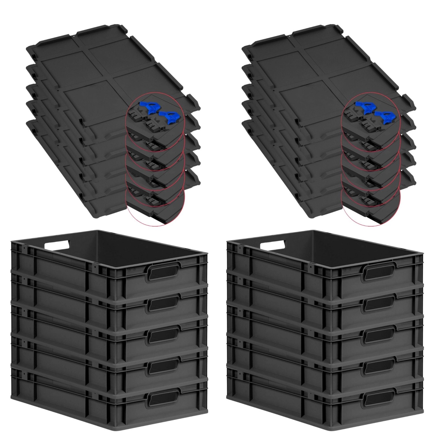 PROREGAL SuperSparSet 10x Eurobox Nextgen Grip Mit Scharnierdeckel Und Blau günstig online kaufen