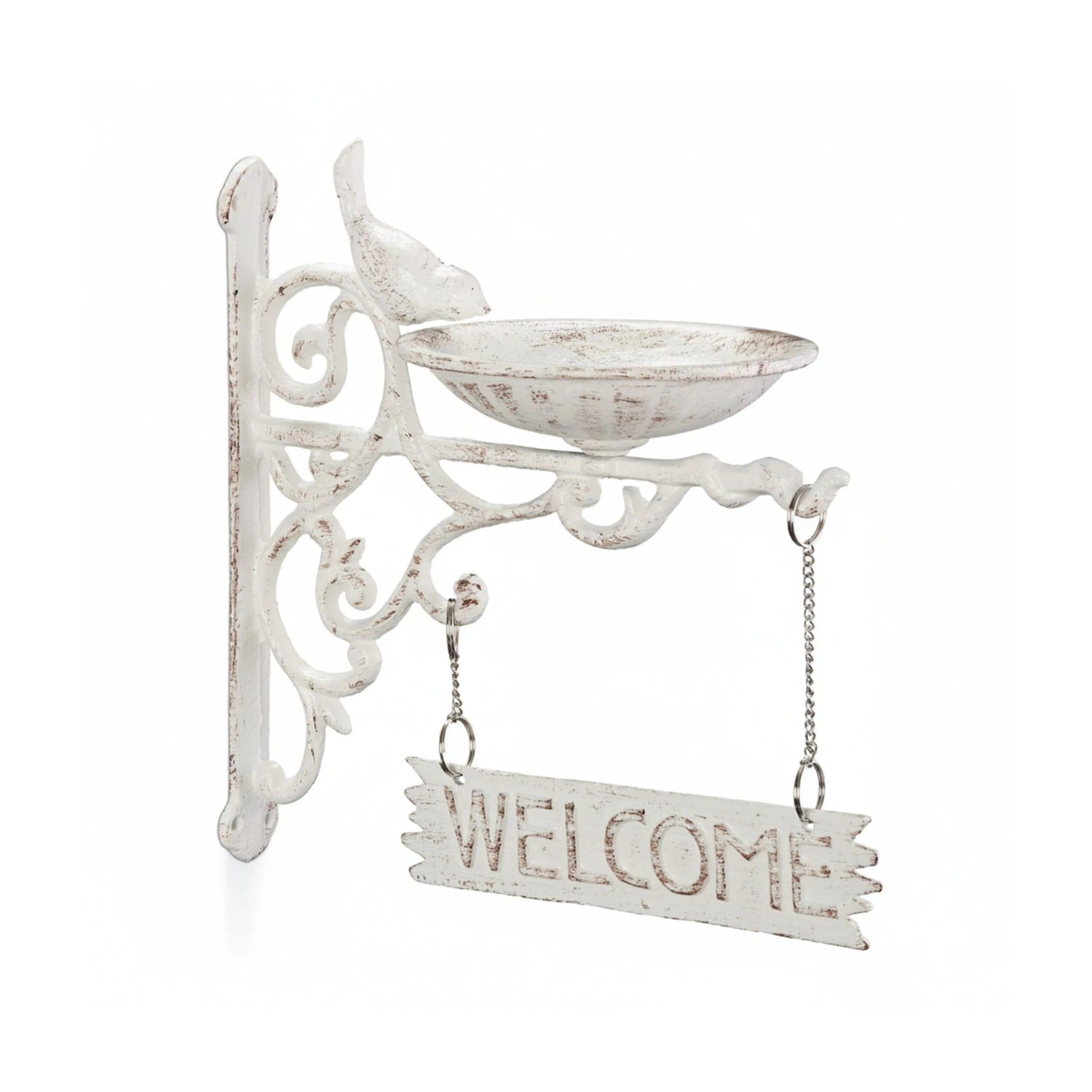 Relaxdays Vogeltränke Gusseisen Weiß Wetterfest 25 cm x 22,5 cm x 13,5 cm 1,35 kg