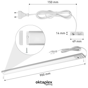 Oktaplex Riva 2er Set LED Unterbauleuchte, 90cm, dimmbar, warmweiß, Aluminium. Küchenleuchten Set.