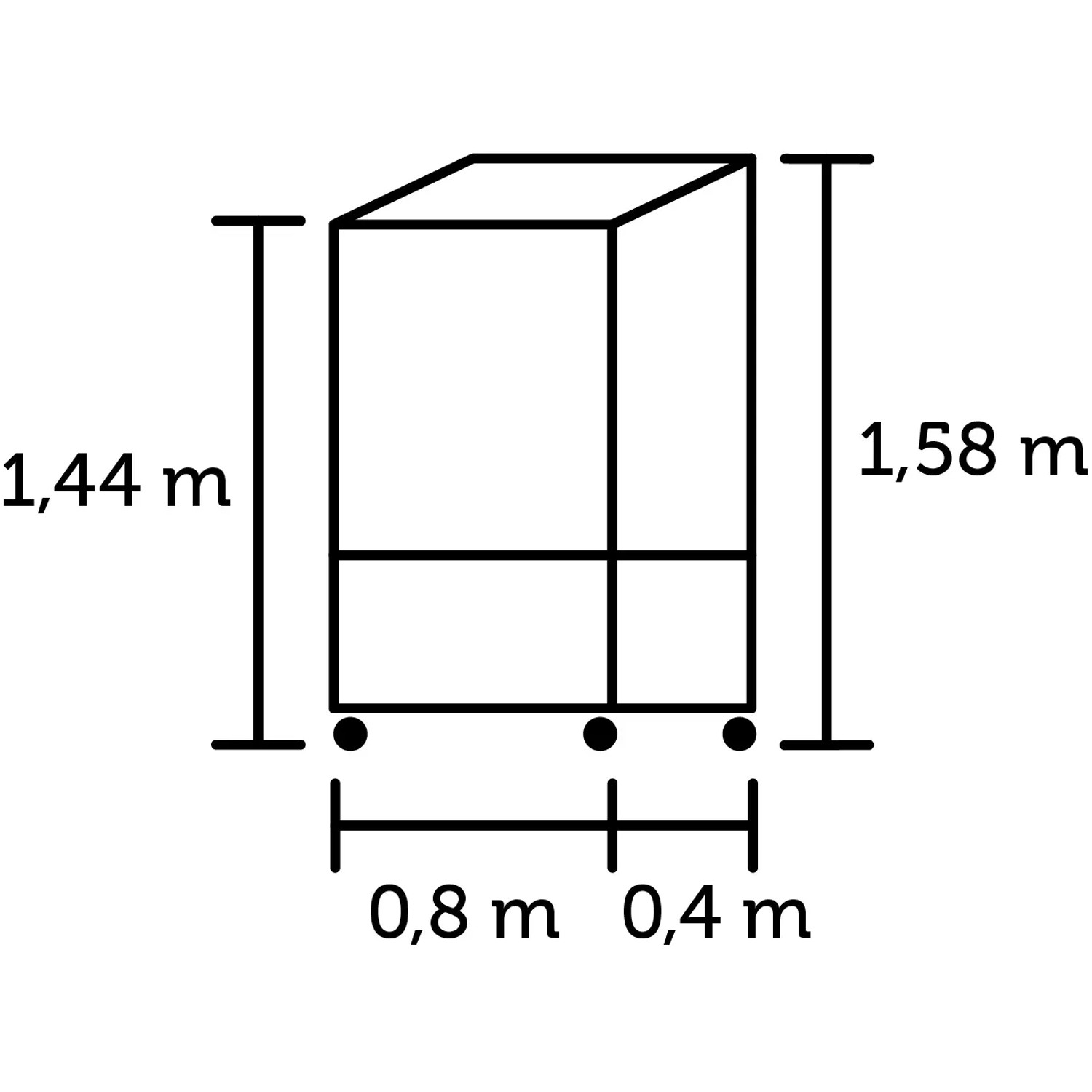 Skizze des Juliana Gewächshaus Urban City: Maße 158x80x40 cm.