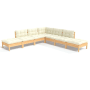 7-tlg. Garten Lounge Set aus Kiefernholz mit creme Kissen. Gartenmöbel für Terrasse und Garten.