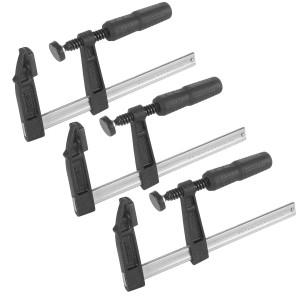 Set aus 3 STAHLWERK Schraubzwingen, 80x200 mm, F-Zwingen für Werkstücke.