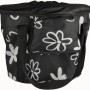 Fischer Lenker-Einkaufskorb Textil, schwarz mit Blumenmuster, mit Tragegurt und Reißverschlusstasche.