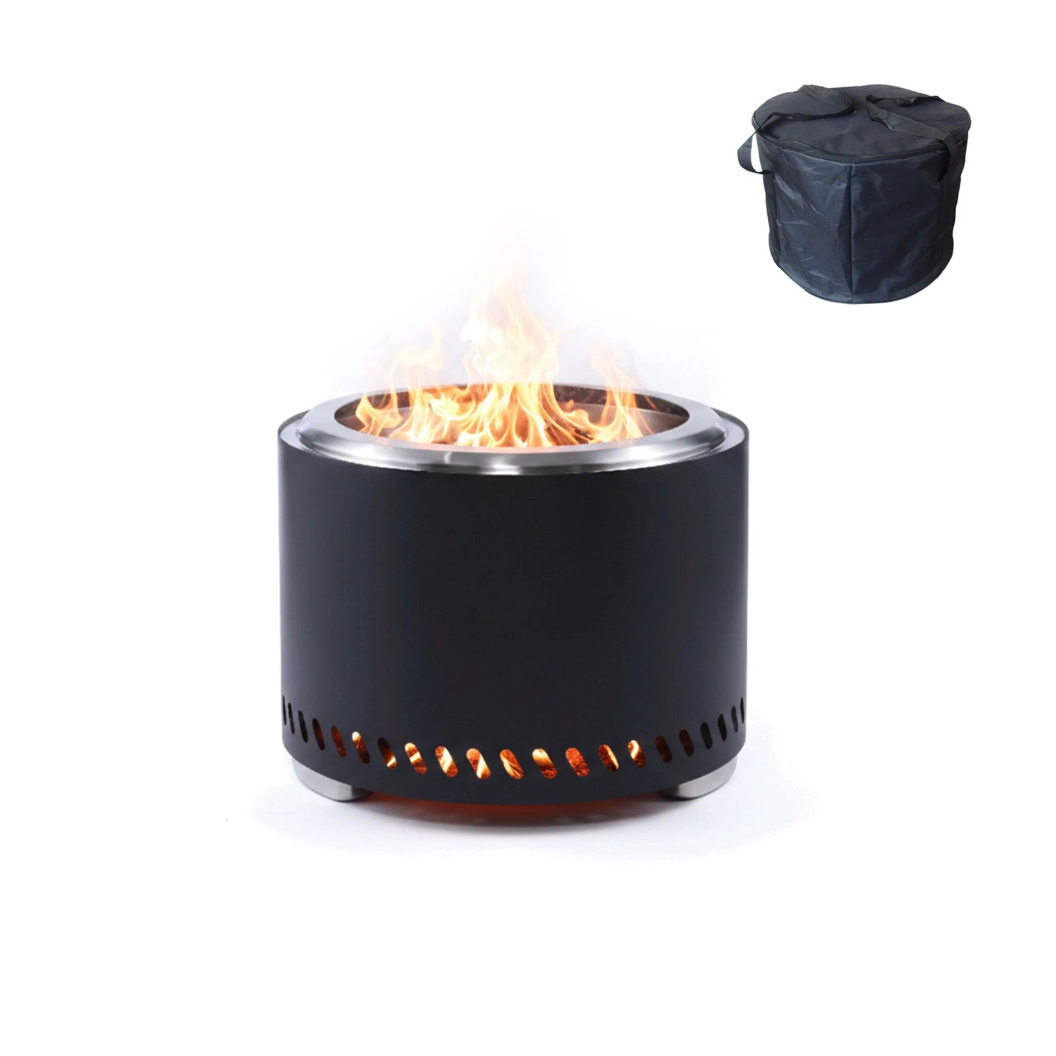 Relaxdays Feuerschale Edelstahl Schwarz Rauchfrei 35 cm x 49,5 cm