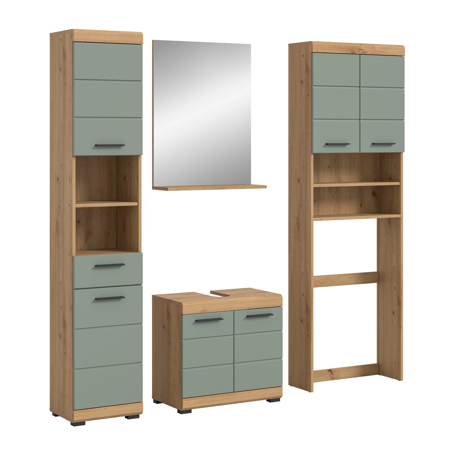 Badkombination mit Spiegel 190 cm x 191 cm x 34 cm Front Salbei FSC®