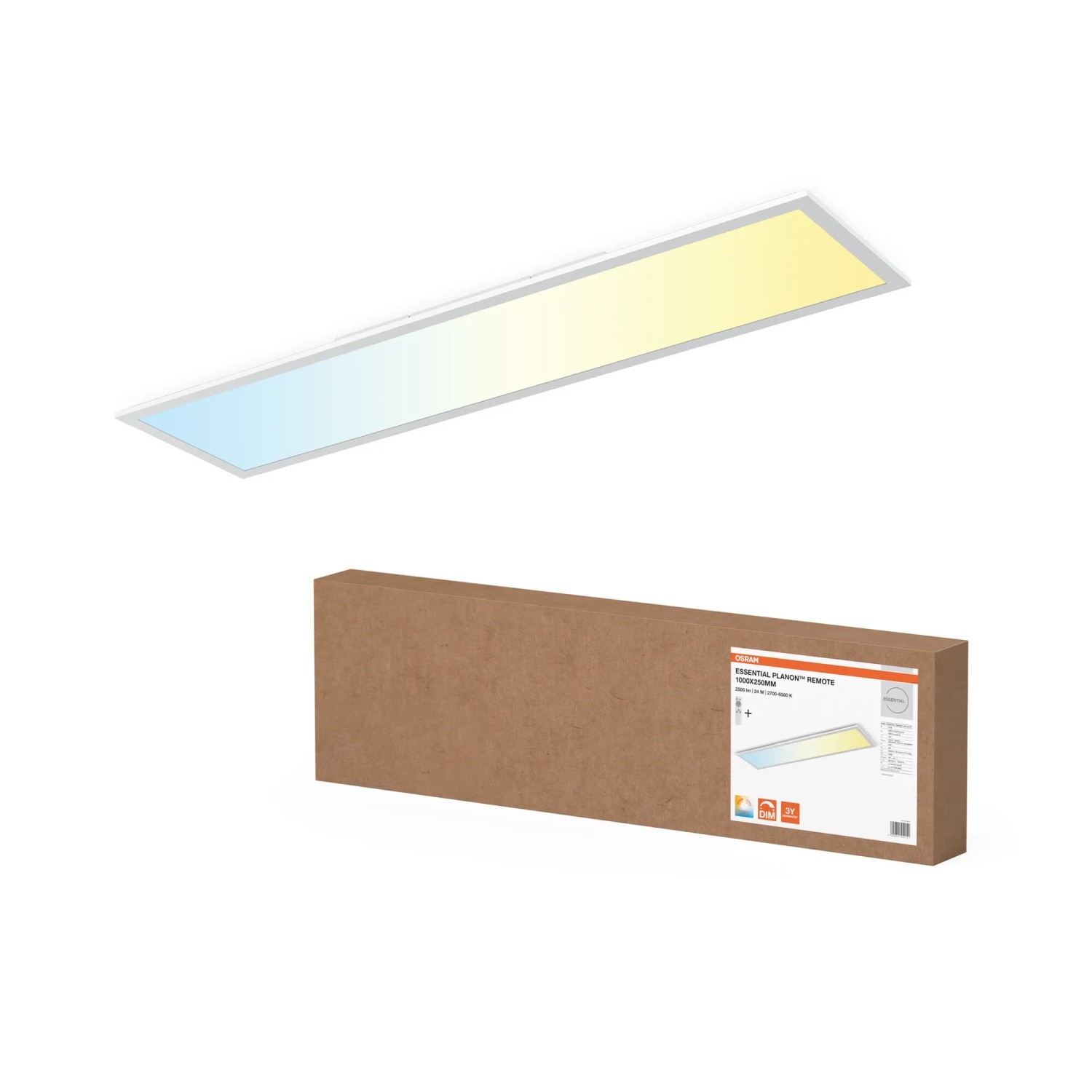 Osram LED-Panelleuchte Essential Remote-CCT, 100x25cm, mit Verpackung.