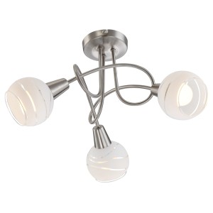 Globo LED-Deckenleuchte Elliott mit 3 Spots, Metall Nickel matt und satiniertem Glas.