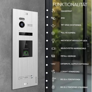 Balter EVO-HD Video-Türsprechanlage mit Fingerprint, silber-weiß, für Einfamilienhaus.