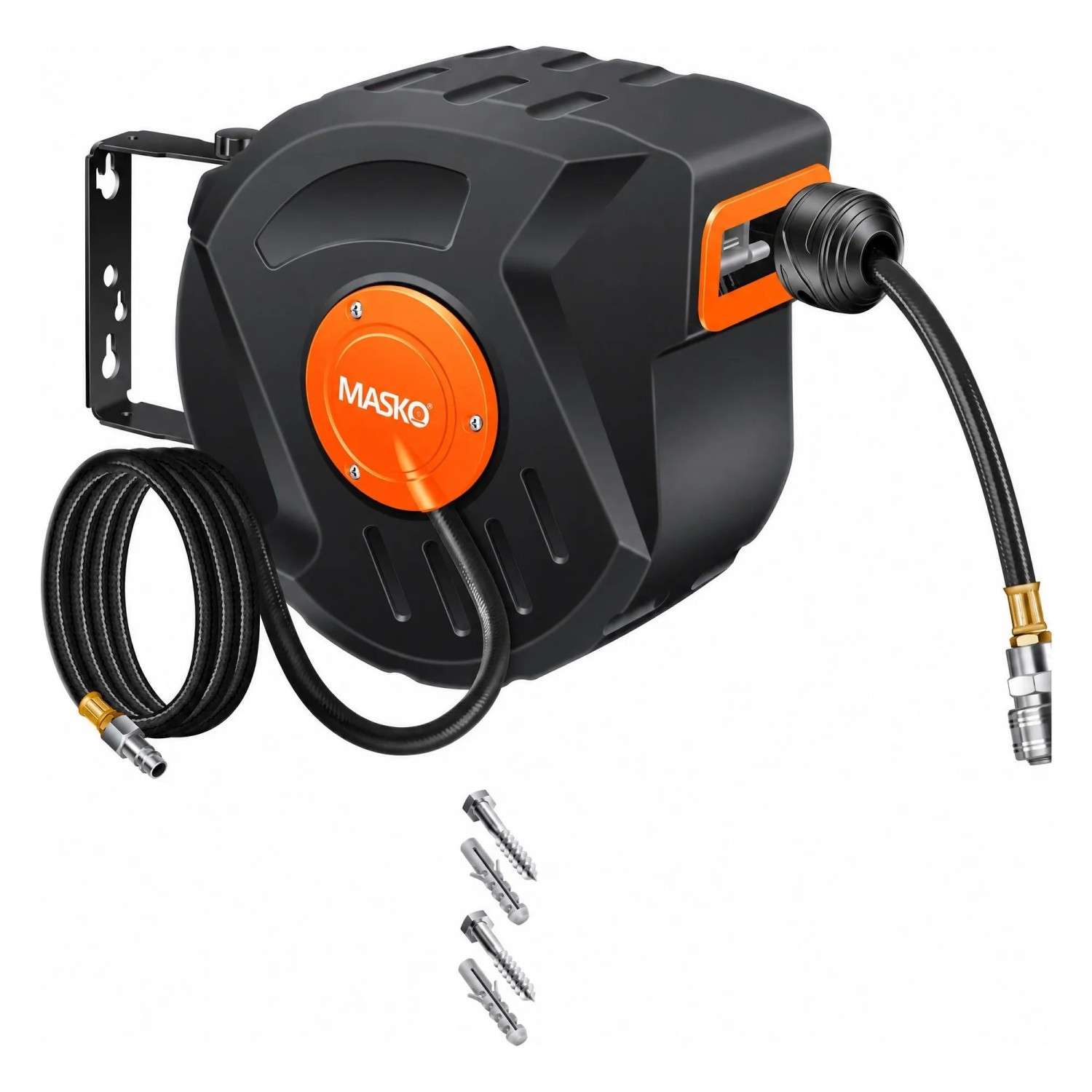 MASKO Automatischer Druckluftschlauch Aufroller Viertelzoll 10 m Orange Schwarz