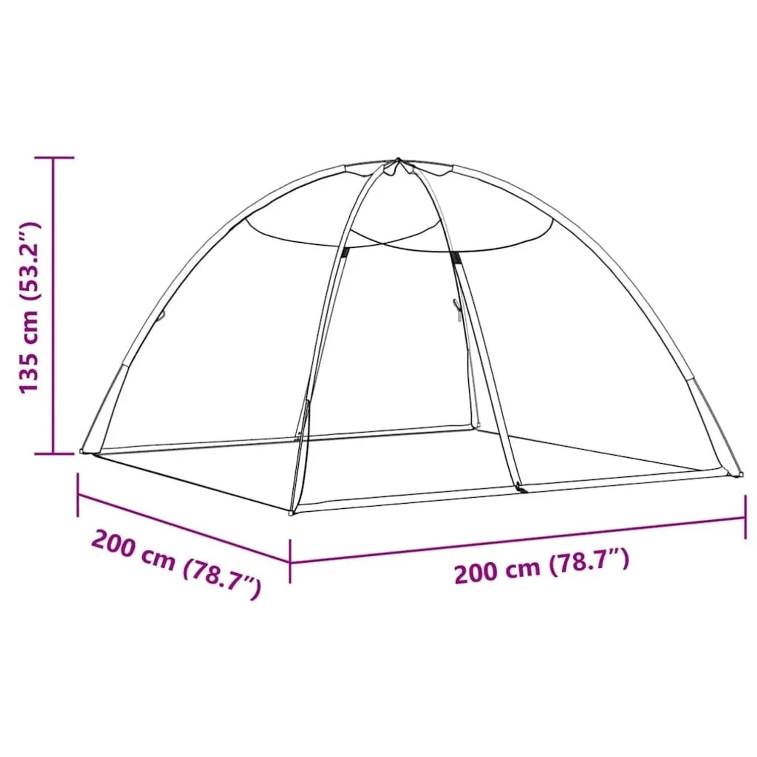 Schwarzes vidaXL Moskitonetz-Zelt Mongolisch 220, 200x200x135 cm, ideal für Camping & Zuhause.
