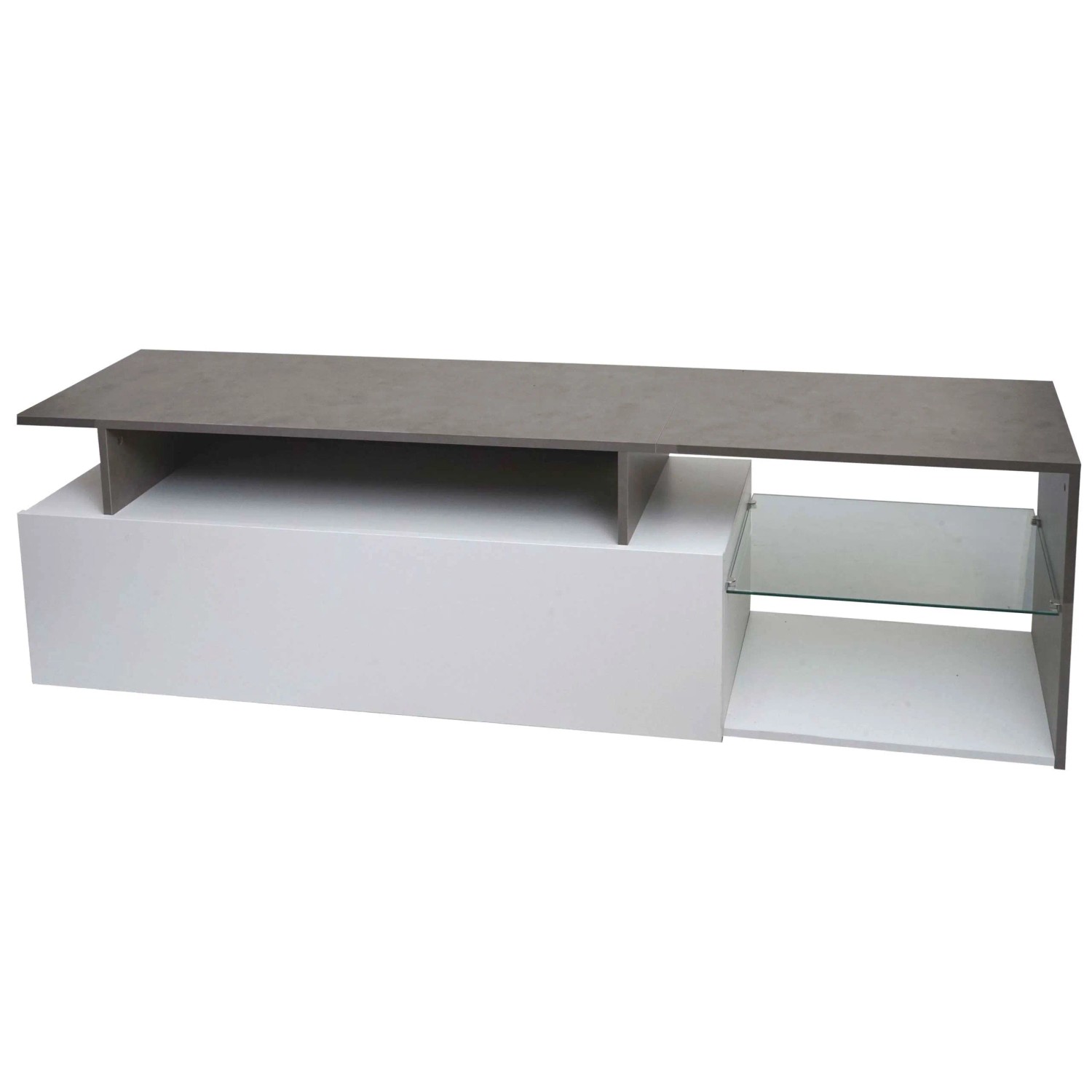 MCW TV-Rack L35 Holz 47x170x40cm Staufach Beton-Optik Weiß