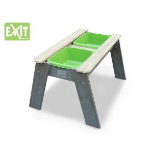 EXIT Aksent Sand- und Wassertisch mit zwei grünen Wannen und grauem Holzgestell.