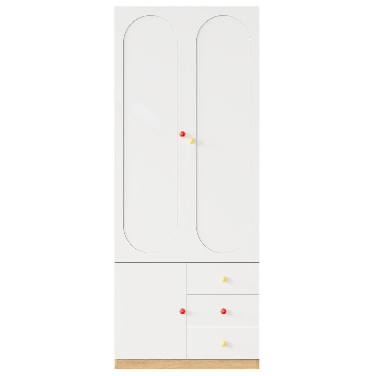 Merax Kinderkleiderschrank 80x50x200 cm Weiß 2 Türen Schubladen Keramikgriffe