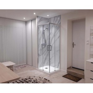 Frascio New Tecnology Duschkabine 65x85 mit Eckeinstieg und gehärtetem Glas in Badezimmer.
