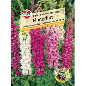 Samenpackung Sperli Fingerhut Mervita Mischung mit mehrfarbigen Blüten.
