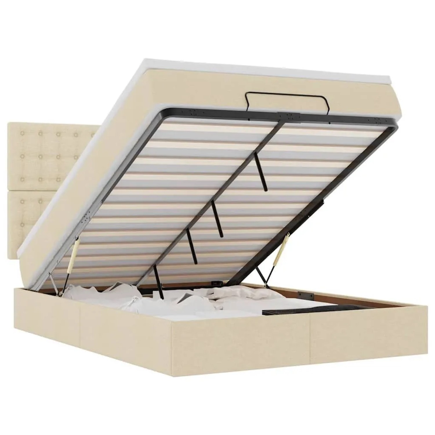 vidaXL Ottoman-Bett mit Matratze & LEDs Creme 140x190 cm Stoff 3314174