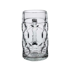 Robuster Glas-Maßkrug mit Noppenmuster, 1 Liter geeicht. Perfekt für Bier, spülmaschinengeeignet, 2er Set.