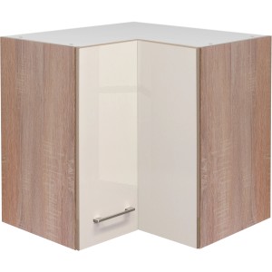Flex-Well Eck-Hängeschrank Orlando, 60x60 cm, Kaschmir Glanz/Sonoma Eiche, für die Küche.