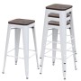 PROREGAL 4er-Set Barhocker Inkl. Holz-Sitzfläche Sitzhöhe 76cm Metall Industriedesign Stapelbar Weiß Barstuhl Tresenhocker