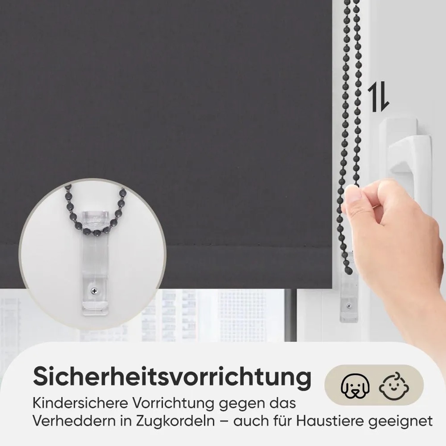 Sekey Seitenzugrollo Verdunkelung ohne Bohren Blickdicht Grau 100x130cm_7