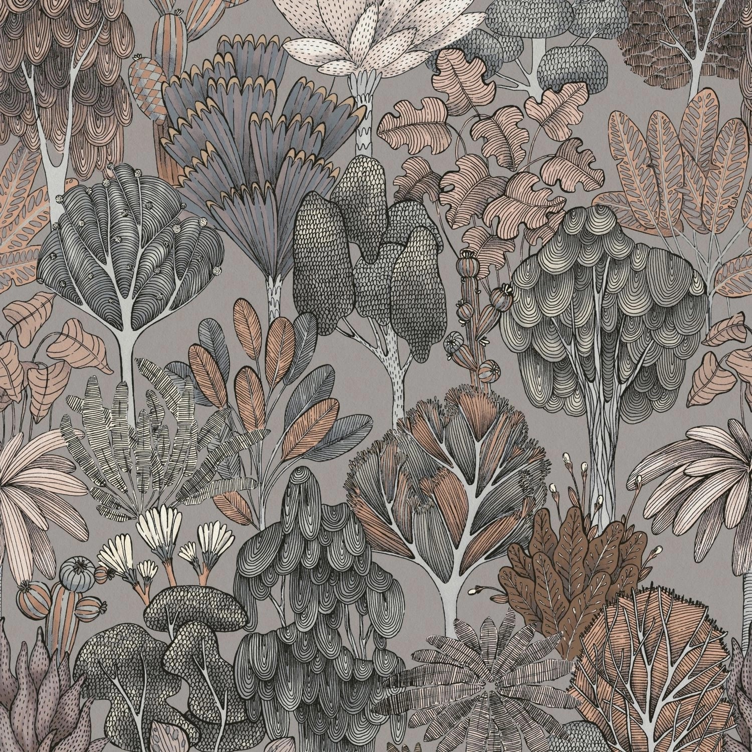PROFHOME 377574-GU Natur Tapete Wald Matt Grau Beige Orange 0,53 m x 10,05 günstig online kaufen