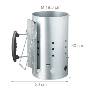 Anzündkamin XL aus verzinktem Stahl mit schwarzem Sicherheitsgriff, 30 cm hoch, für Grillkohle.