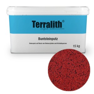 Terralith Buntsteinputz Mosaikputz, 2mm, 15kg, rot-schwarz. Dekorativer Wandputz für Innen und Außen.