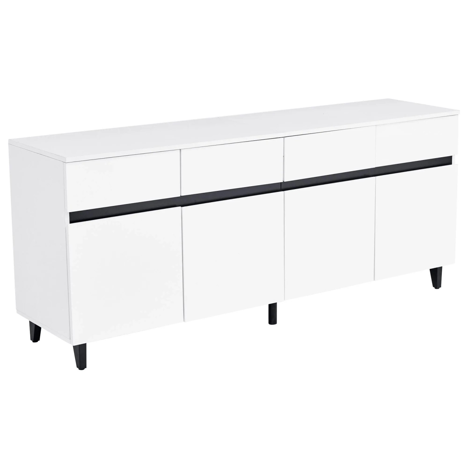 okwish Sideboard mit Hochglanz 4 Schubladen 2 Türen Wohnzimmer 160x40x68 cm Weiß