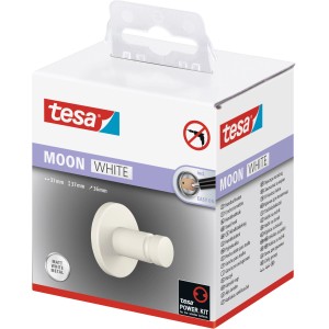 Tesa Moon Handtuchhaken, Weiß Matt, inkl. Klebelösung. Rostfreier Handtuchhalter zur Wandmontage ohne Bohren.