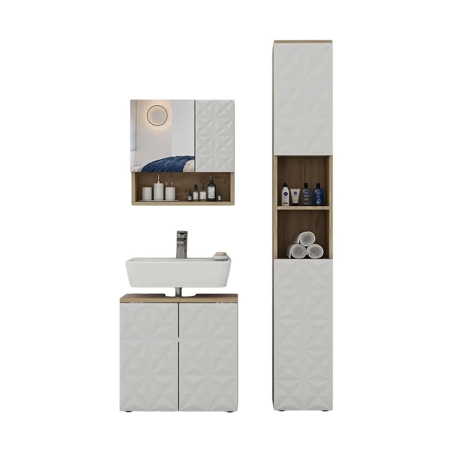 Vicco Badmöbel-Set Edge Weiß 60 x 57 3-teilig