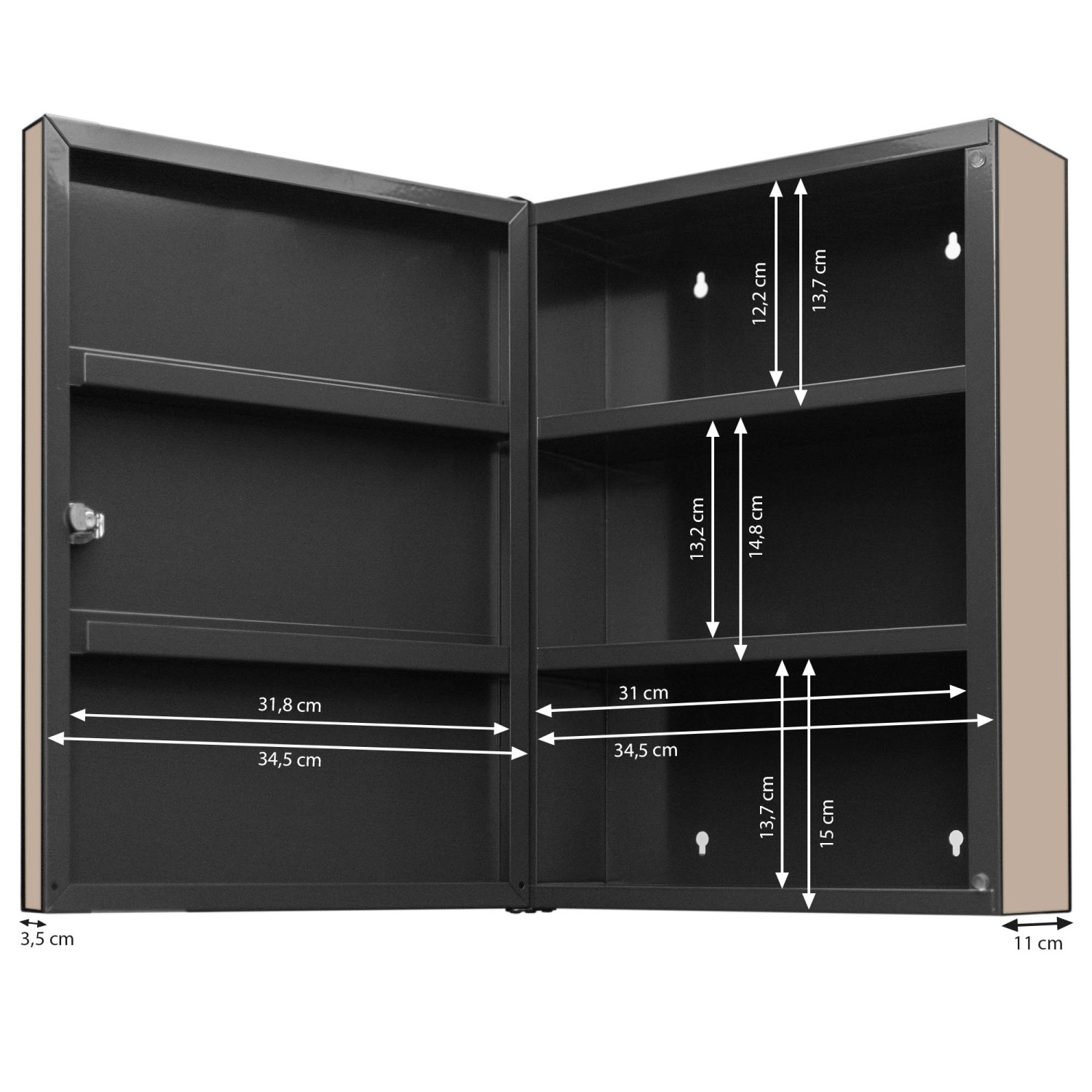 Banjado XXL Medizinschrank Abschliessbar 35x46x15cm Arzneischrank Anthrazit günstig online kaufen