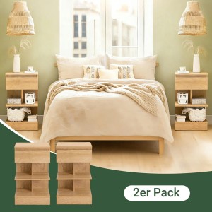 SoBuy 2er Set Nachttisch mit Schublade und 2 Ablagen Beistelltisch 39x65x39cm Natur FBT49-Nx2