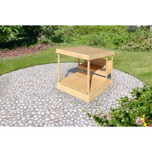 Karibu Sandkasten Max naturbelassen mit Dach und Matschküche aus Holz, 122,5x111,5x135,5 cm.