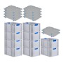 PROREGAL Spar Set: 10 graue Euroboxen mit blauen Griffen und Auflagedeckel, gestapelt.