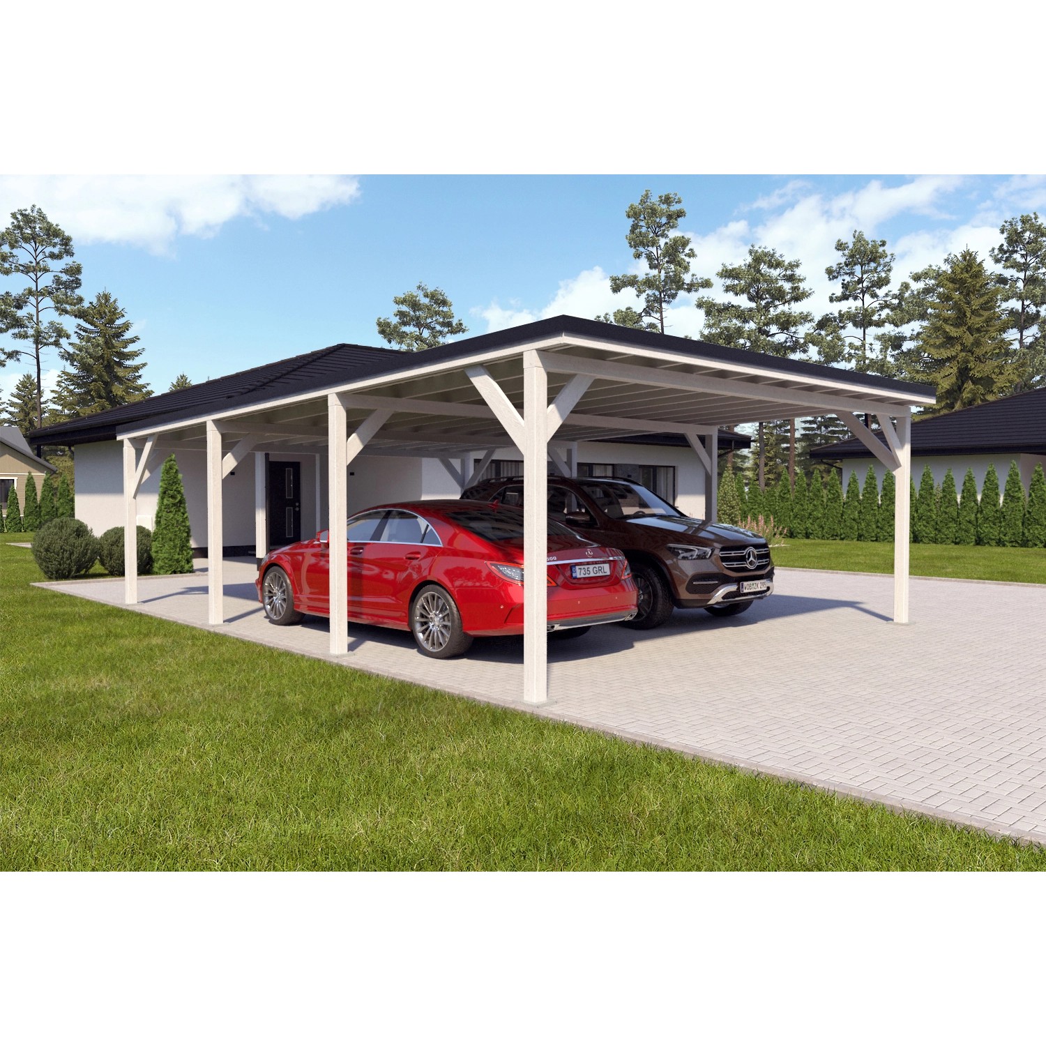 Holzbrüder Carport Ralf 52m² Reinweiß-Schwarz günstig online kaufen