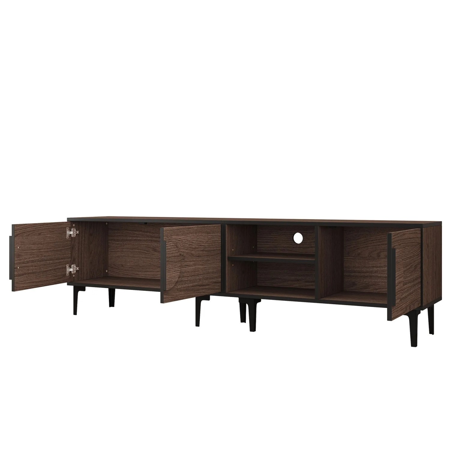 okwish TV Schrank mit Stauraum Fächern Wohnzimmer 180x35x49cm Braun