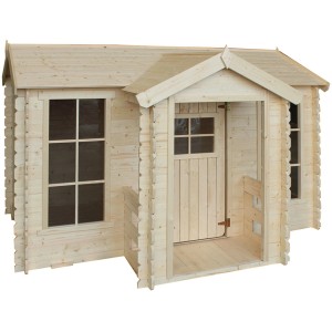 Timbela Kinderspielhaus M520 aus Holz mit Boden, Villa-Design und Fenster.