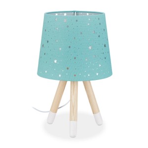 Relaxdays Tischlampe Stoff Eschenholz Kunststoff Mint mit Sternen und 3 Beinen 40 cm x 25,5 cm 0,7 kg