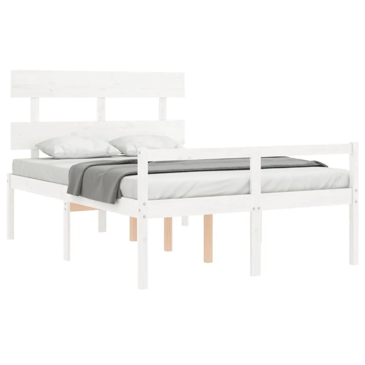 vidaXL Seniorenbett mit Kopfteil Weiß Massivholz 3195322