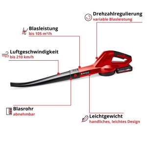 Einhell Akku-Laubbläser GC-CL 18 Li E Kit mit Akku und Ladegerät, rot.