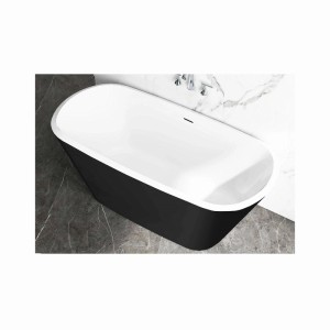 Freistehende Acrylbadewanne, schwarz-weiß, 150x72cm, in modernem Bad. Elegantes Design für entspannende Bäder.