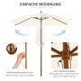 Furnicato Sonnenschirm Bambus, Ø 250 cm, weiß, mit Seilzugmechanismus und Windfestigkeit.