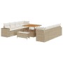 Beiges 11-tlg. vidaXL Garten-Sofa-Set aus Poly Rattan mit Tisch und Hockern.