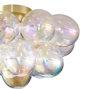 Design Deckenleuchte Uvas mit Messing und schillerndem Glas, 4-flammig.