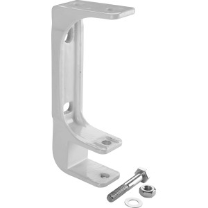 Weißer Halter aus Stahl für Gelenkarmmarkise zur Wand- und Deckenmontage.