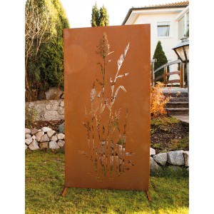 Ferrum Art Sichtschutzwand China Rost mit Schilf-Motiv für den Garten.