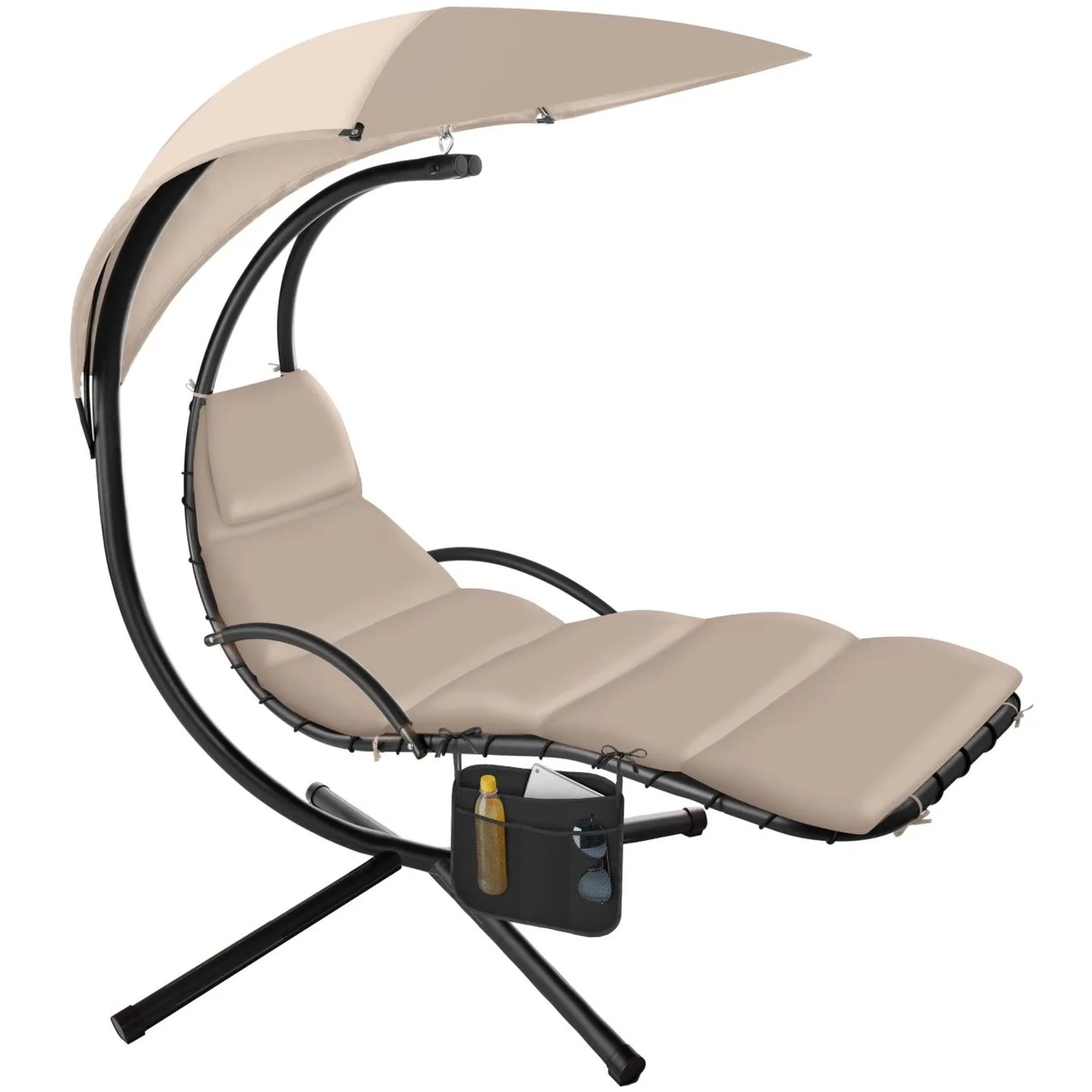 Tectake Hängeliege Elaria Großes Sonnendach Mit Uv Schutz Stabil und Strapazierfähig  195 x 132 x 197 cm Beige