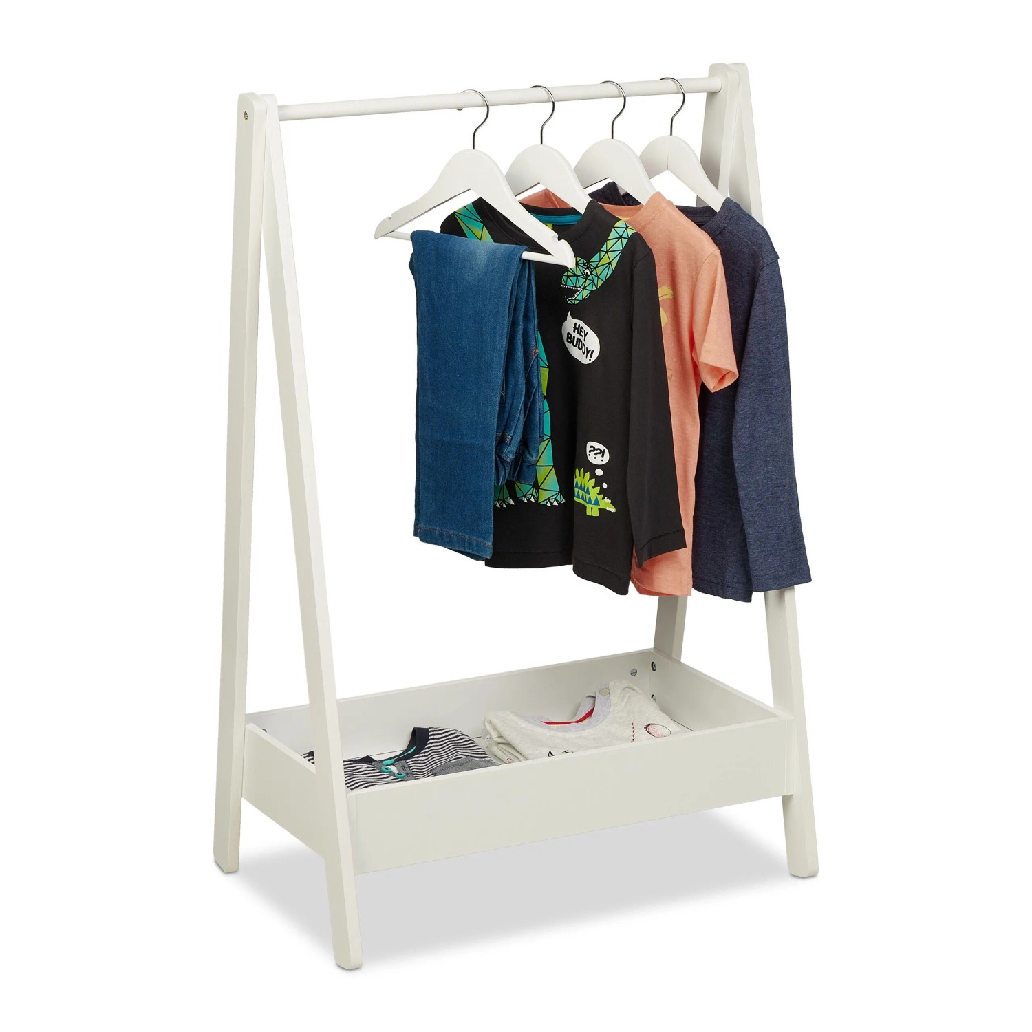 Relaxdays Kinderkleiderständer MDF Kiefernholz Weiß Freistehend 99 cm x 64,5 cm x 42,5 cm